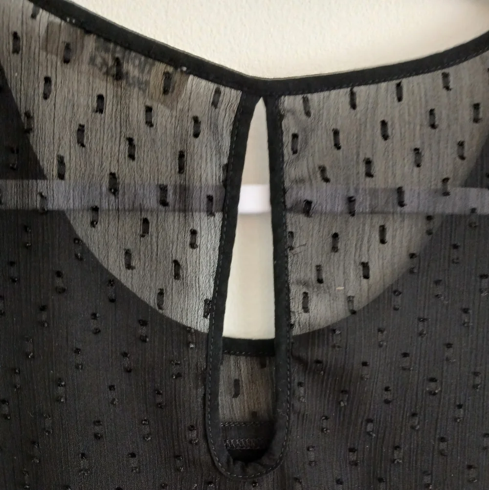 MOLLY BRACKEN Black Swiss Dot Sheer & Jersy  Women's Top Cap slv   Sz S - Picture 7 of 16